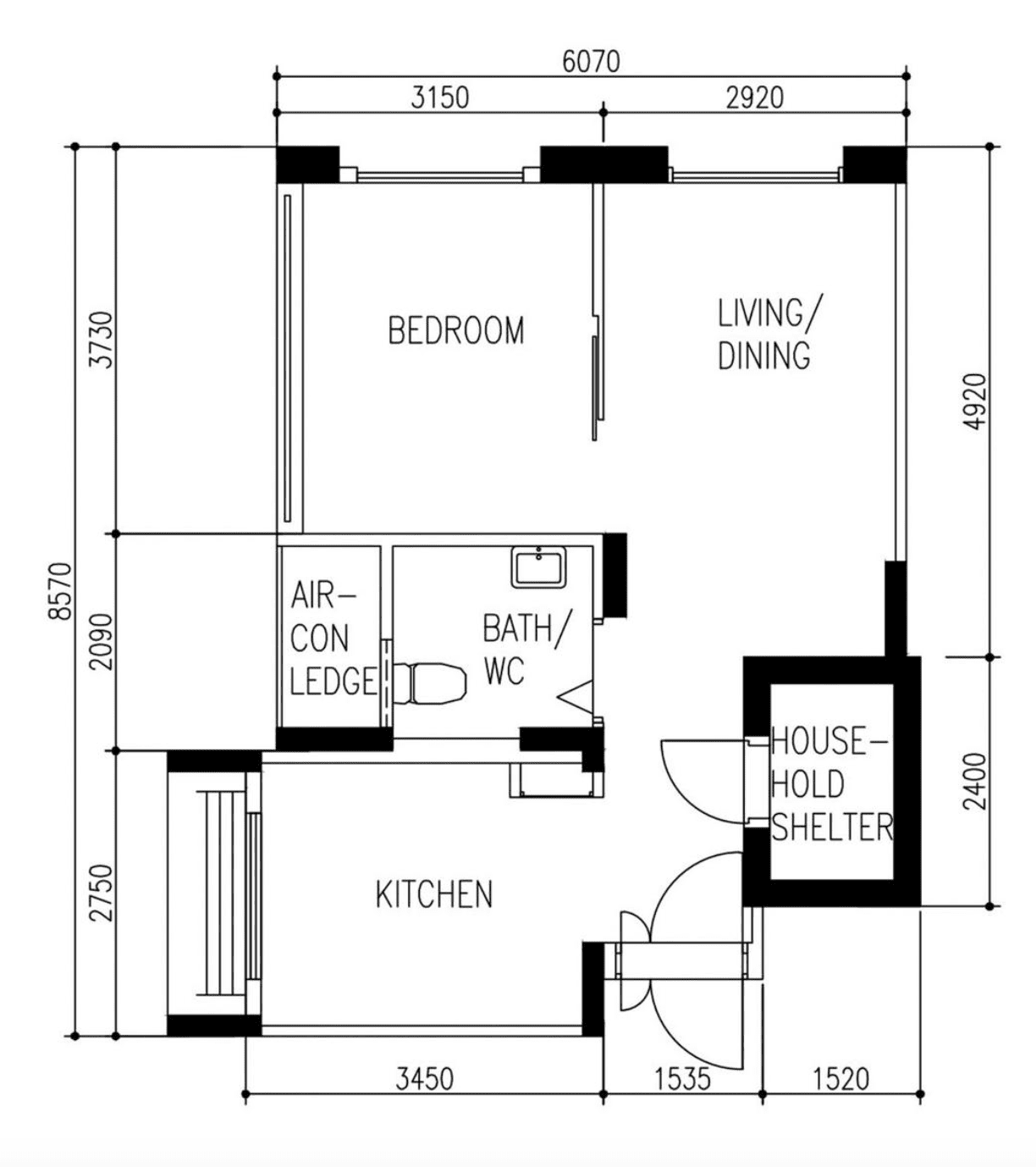2 Room HDB Floor Plan Scandinavian